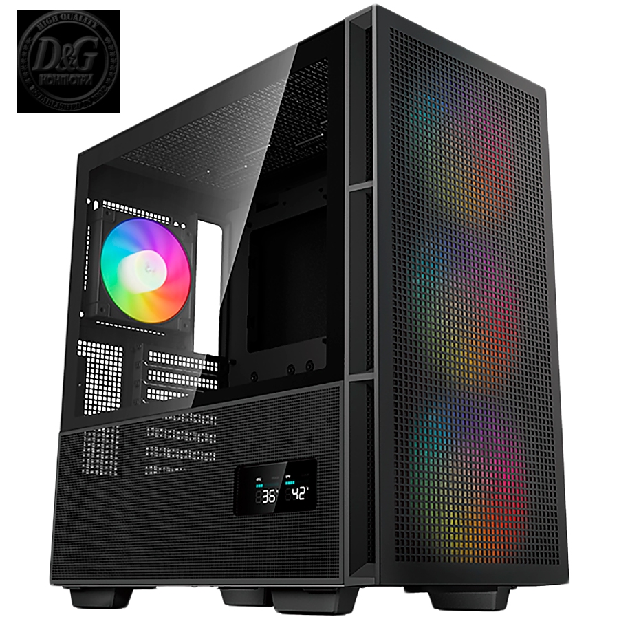 DeepCool CH560 Digital, Mid Tower, Mini-ITX/Micro-ATX/ATX/E-ATX, 1xUSB3.0, 1xType-C, 1xAudio, 3x140mm + 1x120mm Pre-Installed ARGB Fans, Hybrid Tempered Glass And Mesh Side Panel, Dual-Status Digital Display, GPU Support Arm, Mesh Front Panel, Black