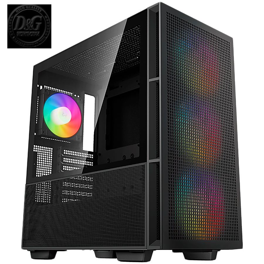 DeepCool CH560, Mid Tower, Mini-ITX/Micro-ATX/ATX/E-ATX, 1xUSB3.0, 1xType-C, 1xAudio, 3x140mm + 1x120mm Pre-Installed ARGB Fans, Hybrid Tempered Glass And Mesh Side Panel, GPU Support Arm, Mesh Front Panel, Black