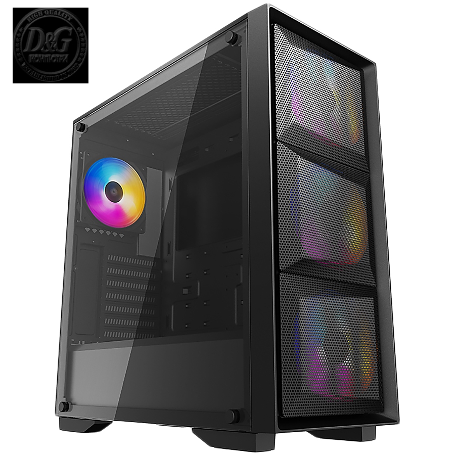 DeepCool MATREXX 50 MESH 4FS, Mid Tower, Mini-ITX/Micro-ATX/ATX/E-ATX, 1xUSB3.0, 2xUSB2.0, 1xAudio, 4x 120mm Tri-color LED Fans, Tempered Glass, Mesh Panel, Black