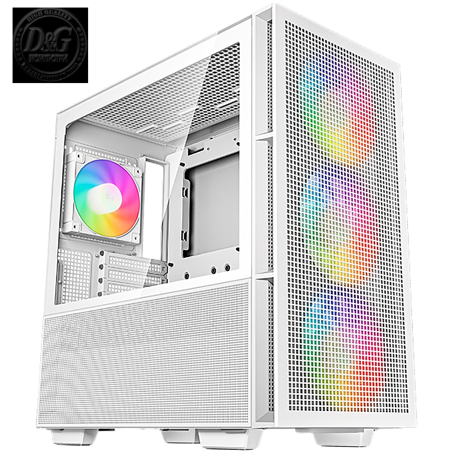 DeepCool CH560 WH, Mid Tower, Mini-ITX/Micro-ATX/ATX/E-ATX, 1xUSB3.0, 1xType-C, 1xAudio, 3x140mm + 1x120mm Pre-Installed ARGB Fans, Hybrid Tempered Glass And Mesh Side Panel, GPU Support Arm, Mesh Front Panel, White