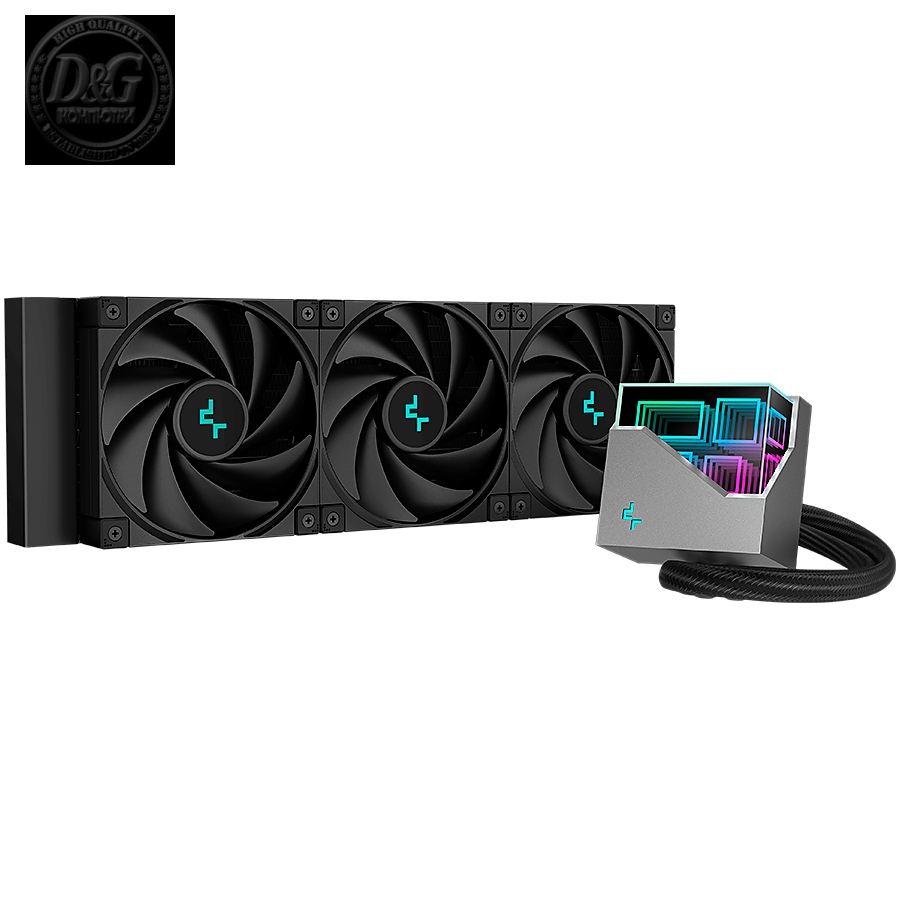 DeepCool LT720, 360mm CPU Liquid Cooler, 3x120mm FK120 PWM Fans, 4th Gen Water Pump, ARGB Multidimensional Infinity Mirror Top Cap, Black, Intel LGA 2066/2011-v3/2011/1700/1200/115x, AMD sTRX4/sTR4/AM5/AM4, 5Y Warranty