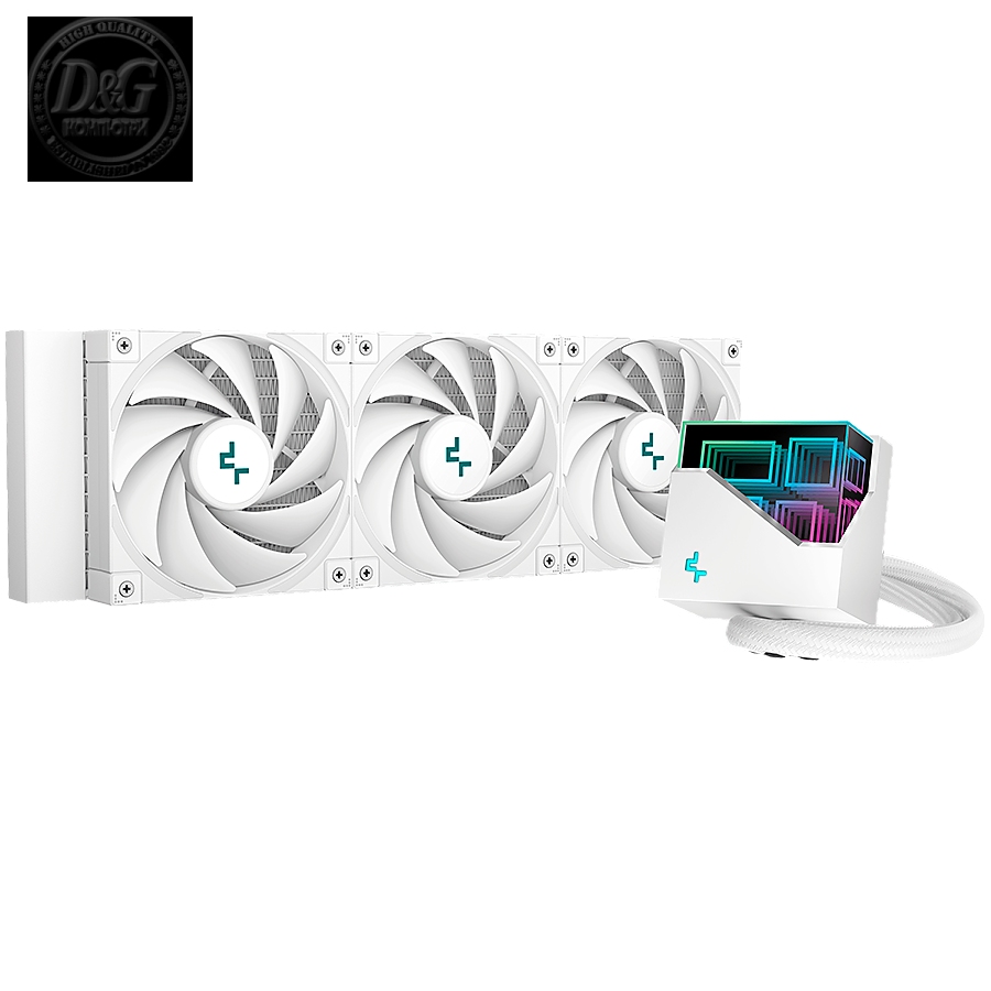 DeepCool LT720 WH, 360mm CPU Liquid Cooler, 3x120mm FK120 PWM Fans, 4th Gen Water Pump, ARGB Multidimensional Infinity Mirror Top Cap, White, Intel LGA 2066/2011-v3/2011/1700/1200/115x, AMD sTRX4/sTR4/AM5/AM4, 5Y Warranty