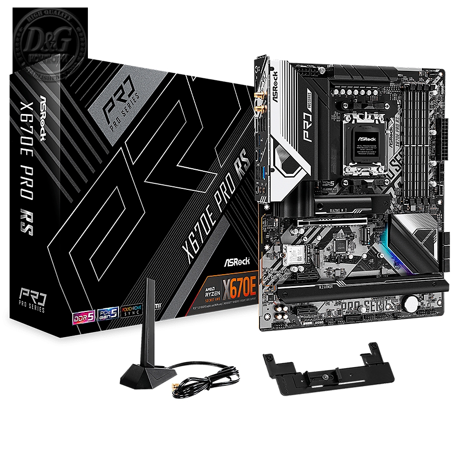 ASROCK MB Desktop X670E Pro RS, AM5, 4x DDR5, 1x PCIe 5.0 x16, 2x PCIe 4.0 x1, 6x SATA3, 3x Hyper M.2 (PCIe Gen4x4), 1x Blazing M.2(PCIe Gen5x4), 7.1 CH HD Audio, 1x HDMI, 1x DisplayPort, 2.5G LAN, Wi-Fi, BT