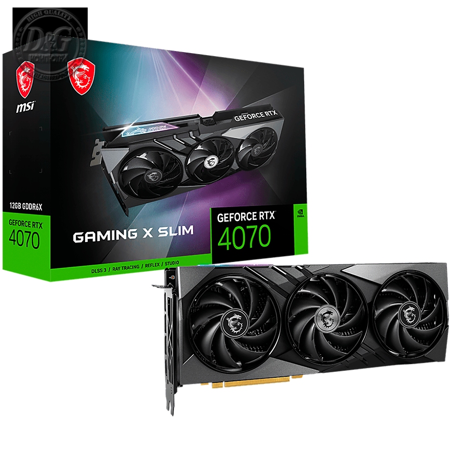 MSI Video Card Nvidia GeForce RTX 4070 GAMING X SLIM 12G, 12GB GDDR6X, 192bit, Boost: 2610 MHz, 5888 CUDA Cores, PCIe 4.0, 3x DP 1.4a, HDMI 2.1a, RAY TRACING, Triple Fan, 1x 16pin, 650W Recommended PSU, 3Y