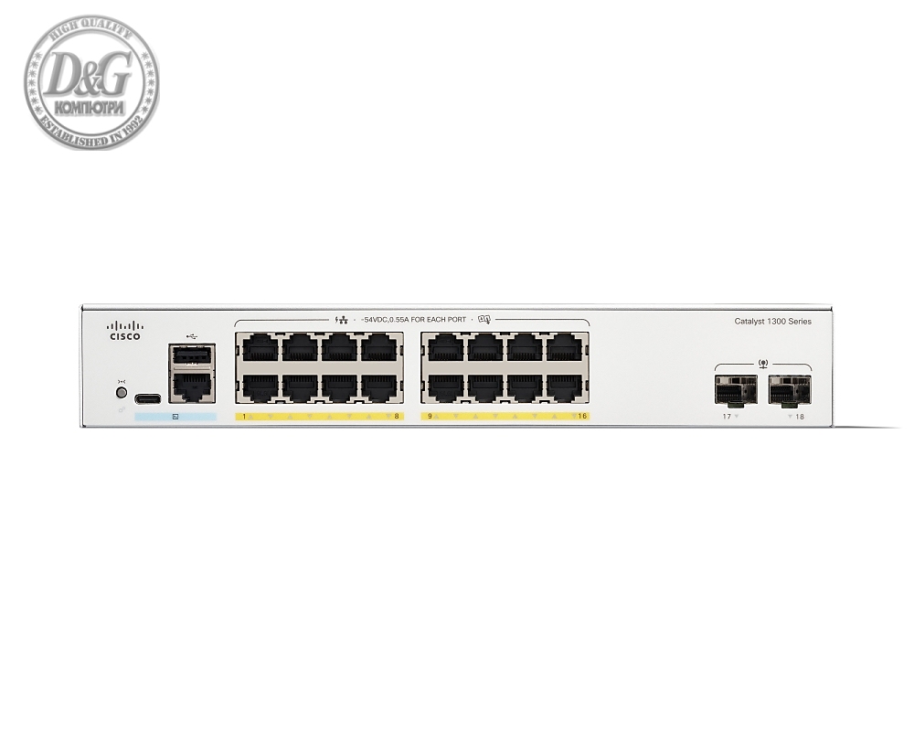 Cisco Catalyst 1300 16-port GE, PoE, 2x1G SFP