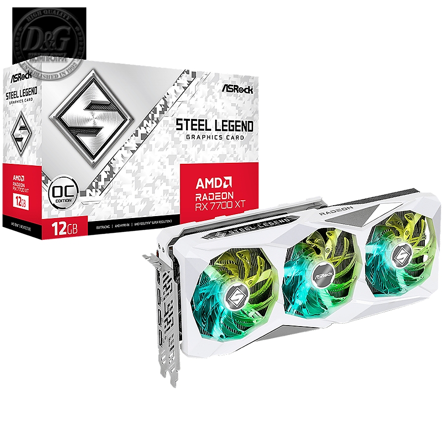 Asrock AMD Radeon RX7700XT Steel Legend 12GB OC, GDDR6, 192-bit, 3x DisplayPort™ 2.1, 1x HDMI™ 2.1, 2x 8-pin Power Connectors, Recommended PSU 750W