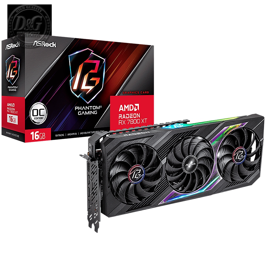 Asrock AMD Radeon RX7800XT Phantom Gaming 16GB OC, GDDR6, 256-bit, 3x DisplayPort™ 2.1, 1x HDMI™ 2.1, 2x 8-pin Power Connectors, Recommended PSU 800W