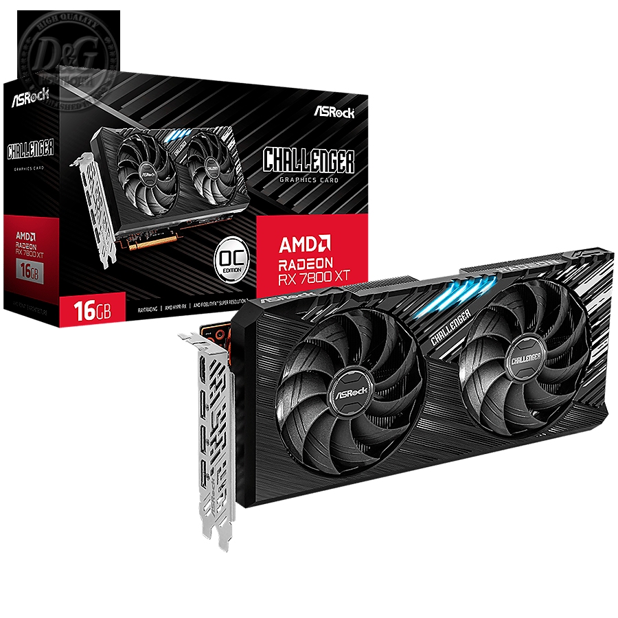 Asrock AMD Radeon RX7800XT Challenger 16GB OC, GDDR6, 256-bit, 3x DisplayPort 2.1, 1x HDMI 2.1, 2x 8-pin Power Connectors, Recommended PSU 750W