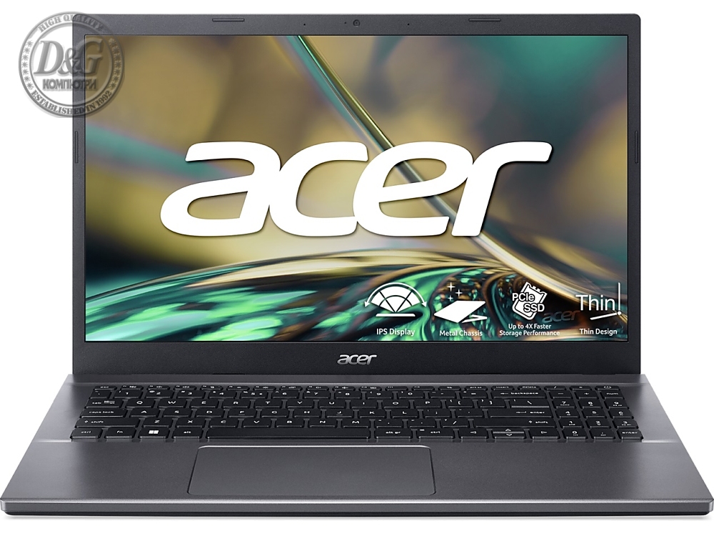 Acer Aspire 5, A515-57-77E6, Intel Core i7 -12650H (up to 4.70 GHz, 24MB), 15.6" FHD (1920x1080) Anti-Glare IPS SlimBezel 60Hz, HD Cam, 16GB DDR4 (2x8GB), 1024GB PCIe NVMe SSD, Intel UMA, 802.11ax, BT 5.1, FPR, Backlit Kbd, Linux, Gray