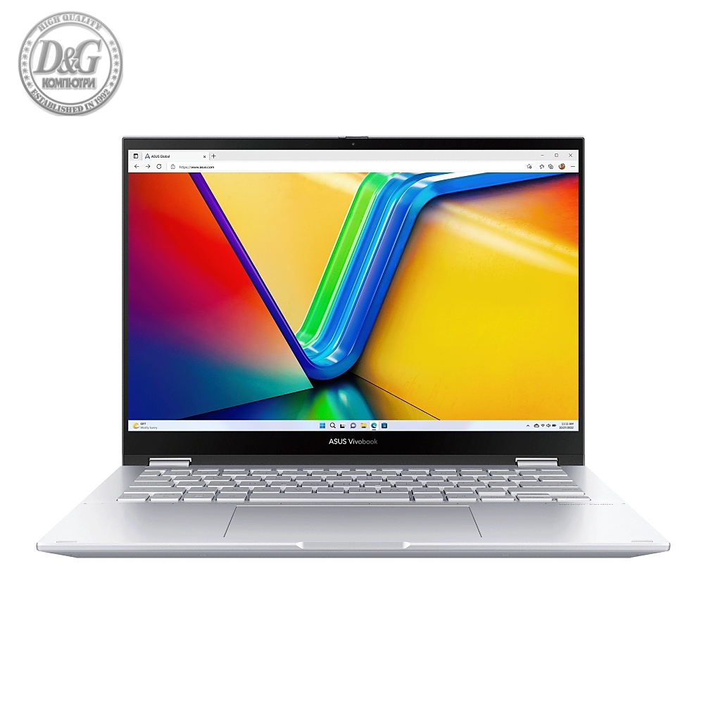 Asus Vivobook S Flip OLED TP3402VA-OLED-KN931X,INTEL I9-13900H, 14" 2.8K (2880 x 1800) OLED 16:10 Touch, DDR4 16GB( 8 ON BD.),1 TB PCIEG3 SSD, Windows 11 Pro , Num Pad,IlimKbd,Cool Silver