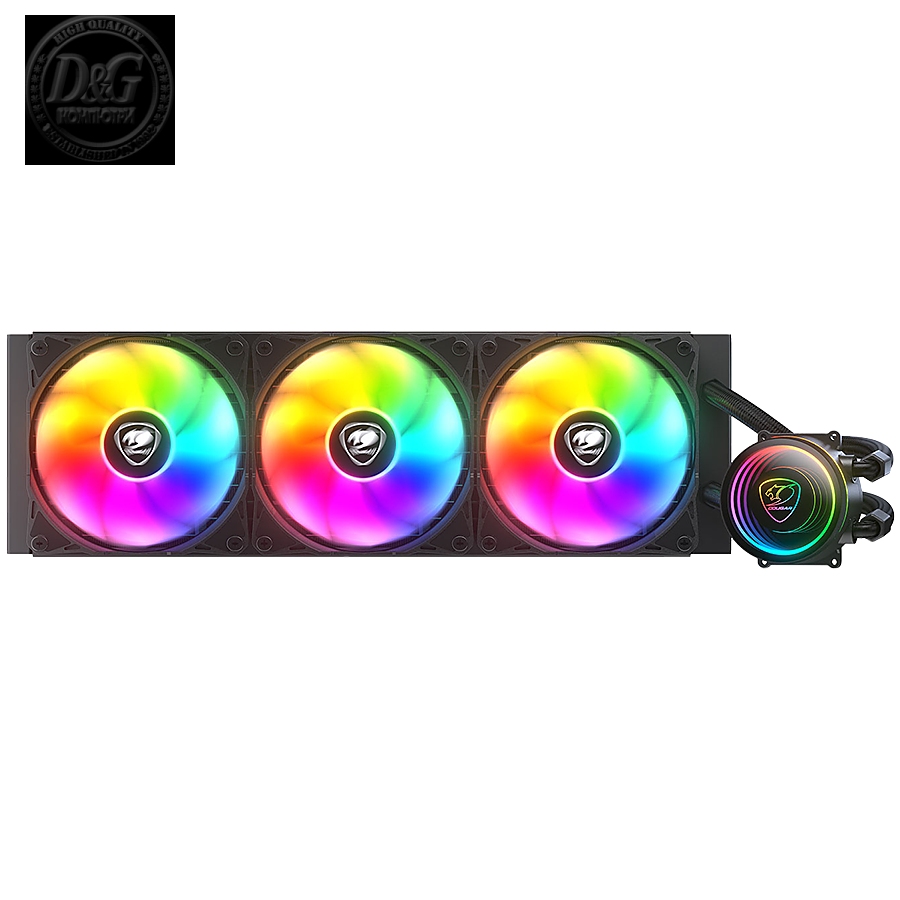 COUGAR Poseidon Elite ARGB 360 BK AIO Liquid Cooler, 3x Cougar MHP 120mm 2000rpm PWM Fans, ARGB Lighting with Infinity Mirror, 90-degree utteright fins, Intel LGA LGA1851 / LGA1700 / LGA1200 / LGA115X , AM5 / AM4 / AM3 / AM2 / FM2 / FM1