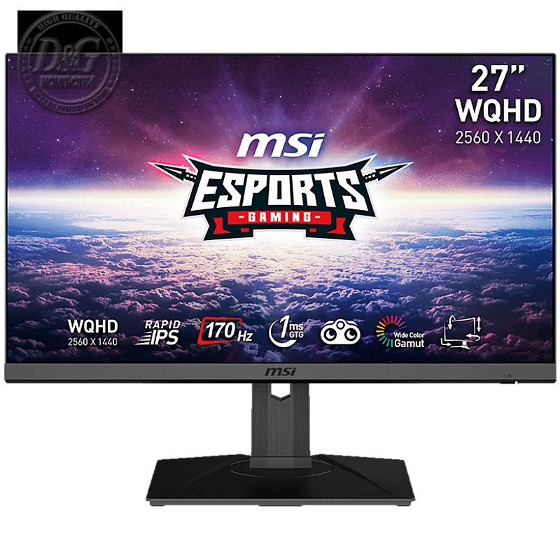 MSI G272QPF Gaming Monitor, 27" 170Hz, WQHD (2560x1440) 16:9, Rapid IPS, 1ms, 300nits, 1000:1, 178°/178°, Adaptive sync, Adjustable Stand, 1x DP, 2x HDMI,1x Headphone out, 3Y Warranty