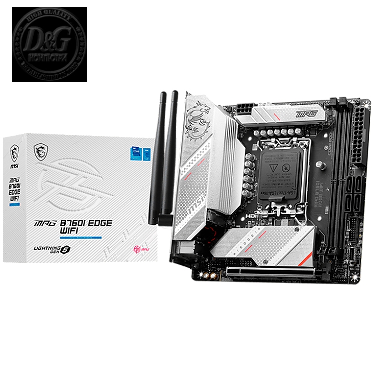 MSI MPG B760I EDGE WIFI , Mini-ITX, LGA 1700, Dual Channel 2xDDR5 7200+(OC)MHz, 1x PCIe x16 slots, 2x M.2 slots, 1x HDMI, 1x DP, 2x USB 3.2 Gen 1, 1x USB 3.2 Gen 2, 2x USB 2.0, Type-C, 7.1 HD Audio, 2.5Gbps LAN, WI-FI 6E, BT, 3Y