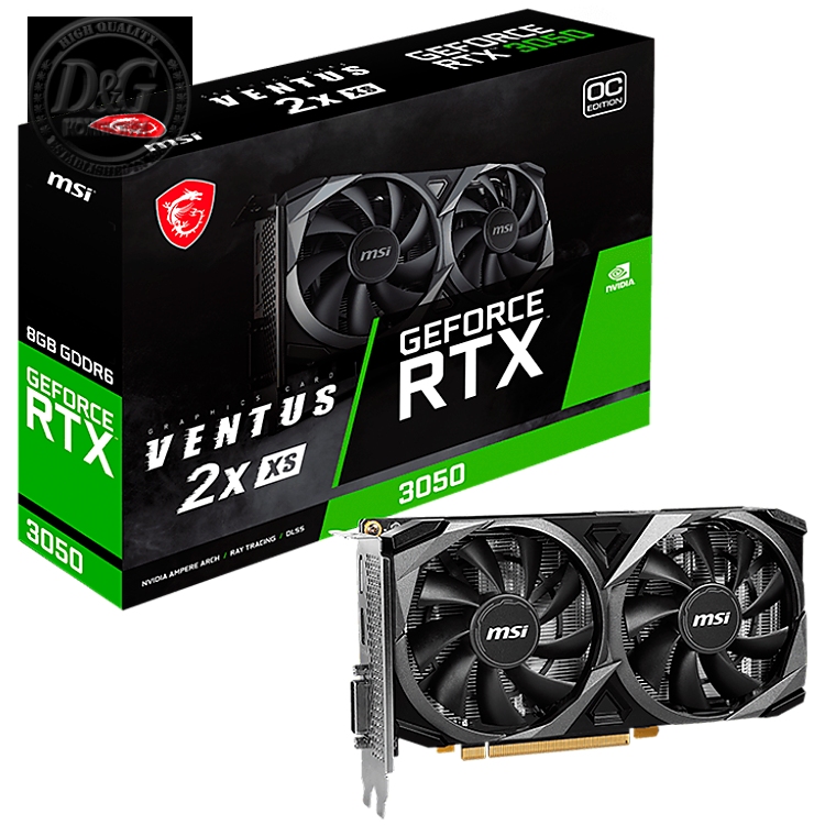 MSI Video Card Nvidia GeForce RTX 3050 VENTUS 2X XS 8G OC, 8GB GDDR6, 128bit, Boost: 1807 MHz, 2560 CUDA Cores, PCIe 4.0, 1x DP 1.4a, 1xHDMI 2.1a, 1xDL-DVI-D, RAY TRACING, Dual Fan, 500W, 3Y