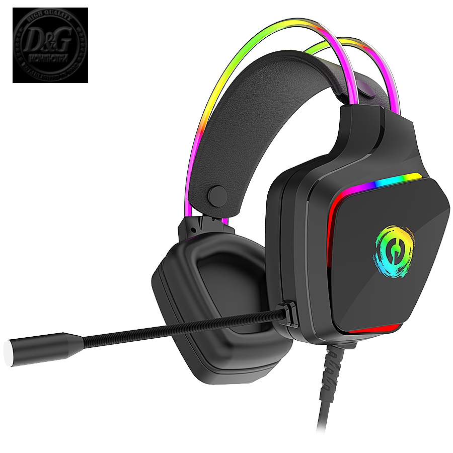 CANYON Darkless GH-9A, RGB gaming headset with Microphone, Microphone frequency response: 20HZ~20KHZ,  ABS+ PU leather, USB*1*3.5MM jack plug, 2.0M PVC cable, weight:280g, black