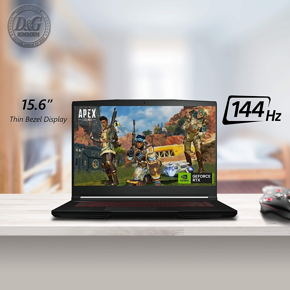 MSI Thin GF63 12VE, i5-12450H (8C/12T up to 4.40 GHz, 12 MB), 15.6" FHD (1920x1080) AG, 144Hz, IPS-Level, RTX 4050 6GB GDDR6, 16GB DDR4 (1x16 3200MHz), 512GB NVMe PCIe SSD Gen4x4, 1x 2.5" FREE, WiFi 6E, 3 cell, 52.4Whr, 84 key Red Backlit KBD, Black