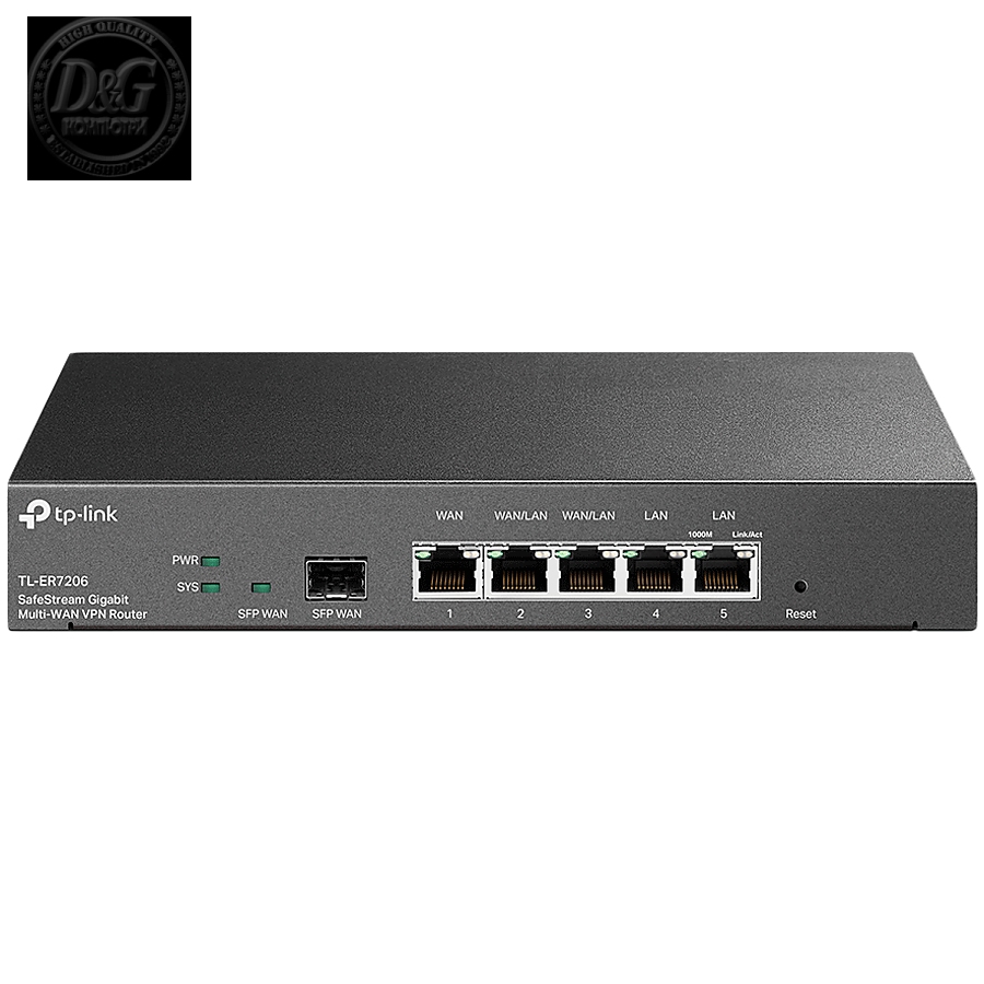 Omada Gigabit VPN Router PORT: 1Г— Gigabit SFP WAN Port, 1Г— Gigabit RJ45 WAN Port, 2Г— Gigabit WAN/LAN RJ45 Ports, 2Г— Gigabit RJ45 LAN portFEATURE: Integration with Omada SDN Controller, Support 100 IPsec VPN Tunnels, 50 PPTP/L2TP VPN Tunnels, etc.