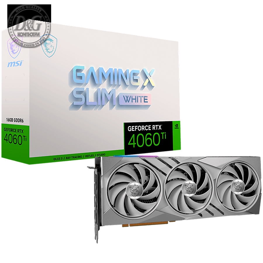 MSI Video Card Nvidia GeForce RTX 4060 Ti GAMING X SLIM WHITE 16G, 16GB GDDR6X, 128-bit, 2670 MHz Boost, 4352 CUDA Cores, PCIe 4.0, 3x DP 1.4a, HDMI 2.1a, RAY TRACING, Triple Fan, 550W Recommended PSU, 3Y