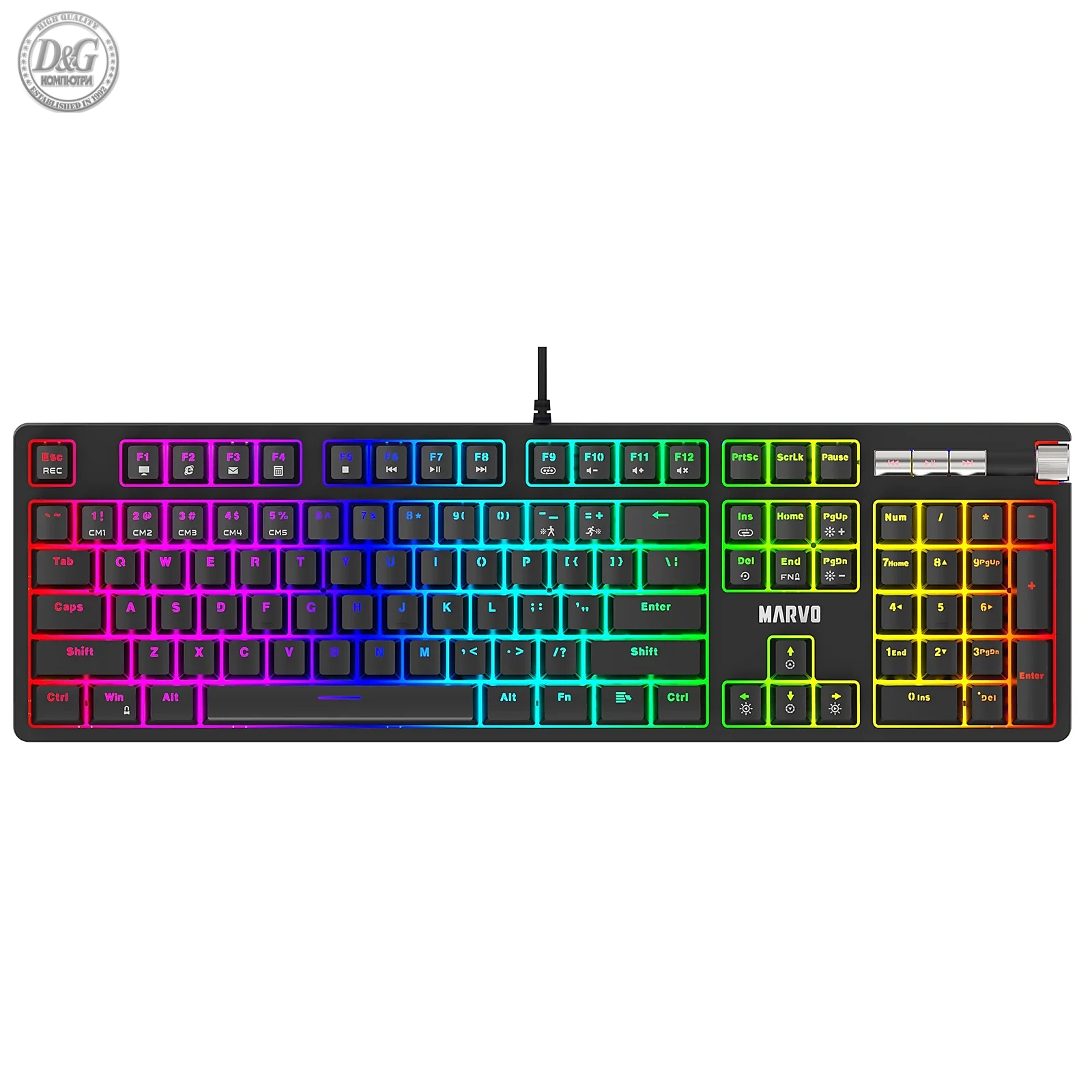 Marvo механична клавиатура Gaming Keyboard Mechanical KG948 - 108 keys, RGB, Macros, Blue switches