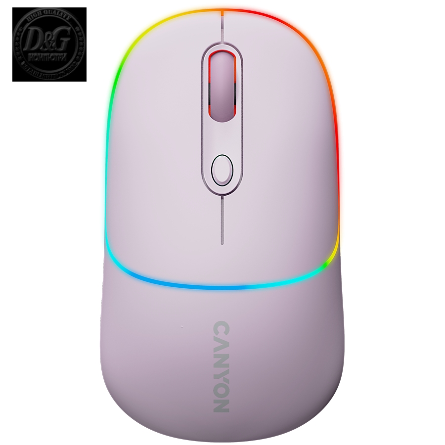 CANYON MW-22, 2 in 1 Wireless optical mouse with 4 buttons, DPI 800/1200/1600, 2 mode(BT/ 2.4GHz), 650mAh Li-poly battery, RGB backlight, Pearl rose, cable length 0.8m, 110*62*34.2mm, 0.085kg