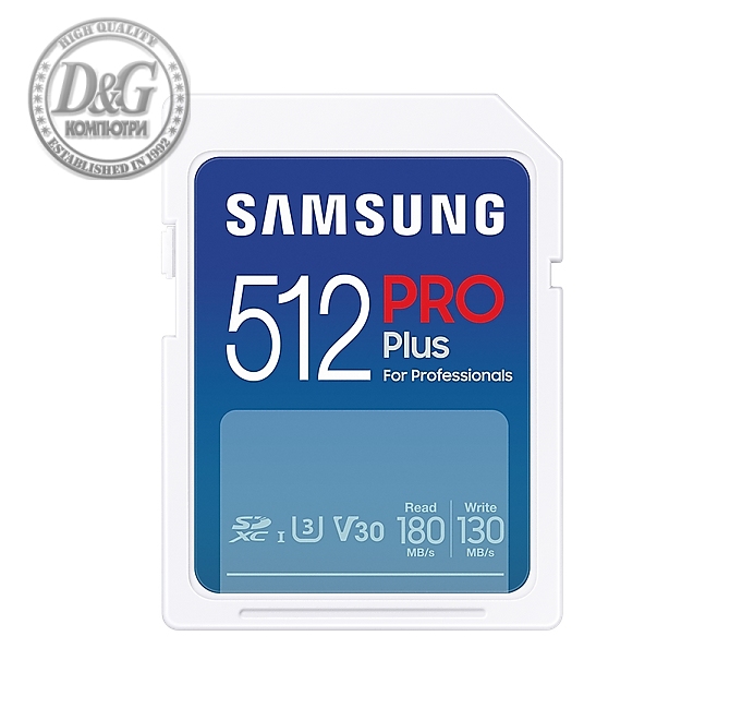 Samsung 512GB SD Card PRO Plus, UHS-I, Class10, Read 180MB/s - Write 130MB/s