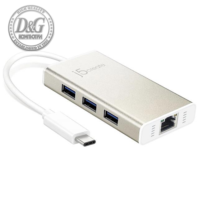 Хъб 3-портов J5create JCH471, USB-C 3.1, USB-A 3.0, Gigabit Ethernet