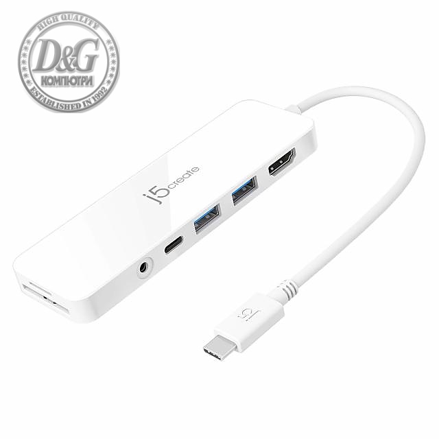 6-портов хъб j5create Mini Dock JCD373, USB, HDMI, SD, 3.5 mm jack