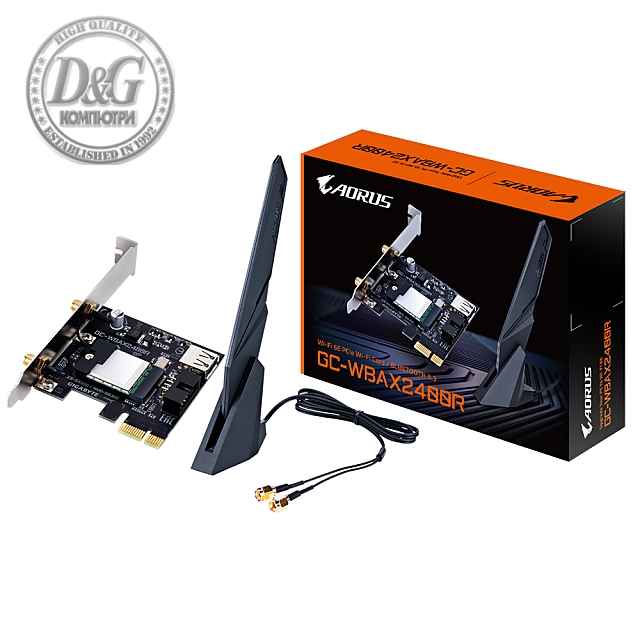 Безжична карта GIGABYTE WBAX2400R RTL8852CE WIFI 6E 2x2 802.11ax, Bluetooth 5.3