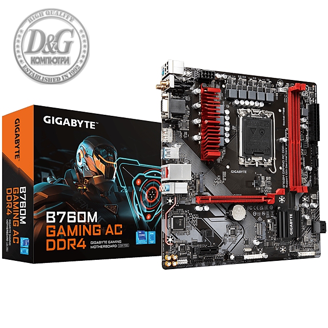 Дънна платка GIGABYTE B760M GAMING AC, LGA 1700, mATX  2xDDR4, PCIe 4.0