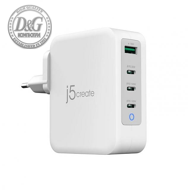 Мрежово зарядно j5create JUP43130E 130W, 4 порта, USB-C, USB-A