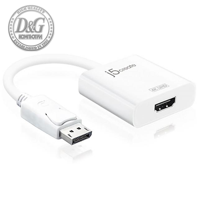 Адаптер j5create JDA158, DisplayPort мъжко - HDMI женско, 4K, Бял