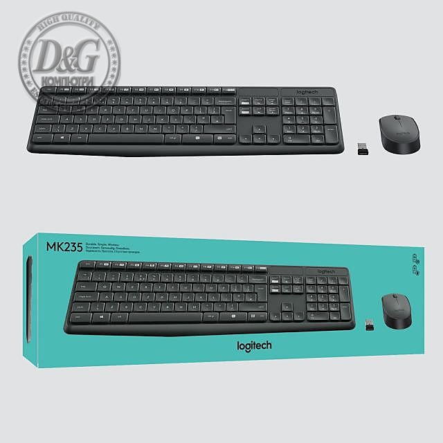 Kомплект безжични клавиатура с мишка Logitech MK235, Черен