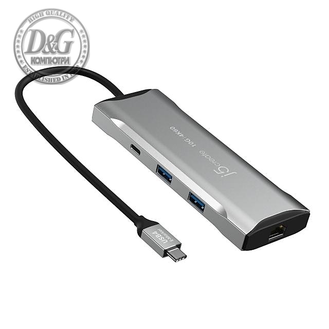 8-портов хъб j5create Mini Dock JCD393, USB-C E-Mark, USB, HDMI, Ethernet, SD, microSD