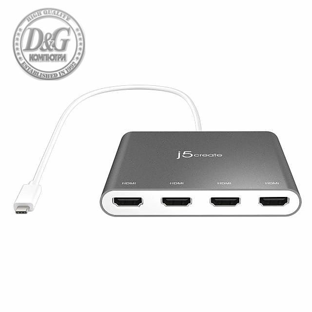 Адаптер j5create JCA366, За 4 монитора, USB-C - 4 x HDMI