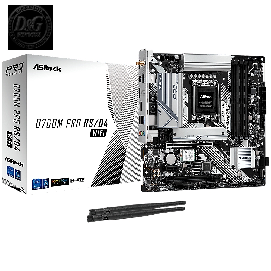 ASROCK MB Desktop B760M Pro RS Wi-Fi (S1700, 4x DDR5, 2x PCIe 4.0 x16, 1x PCIe 4.0 x1, 1x Hyper M.2 PCIe Gen4x4, 4x SATA3, 2x USB-C, 5x USB 3.2, 6x USB 2.0, 1xRJ-45 2.5GB, 2x 802.11ax Wi-Fi, 1x HDMI, 1x DP, 7.1 HD Audio, micro ATX.