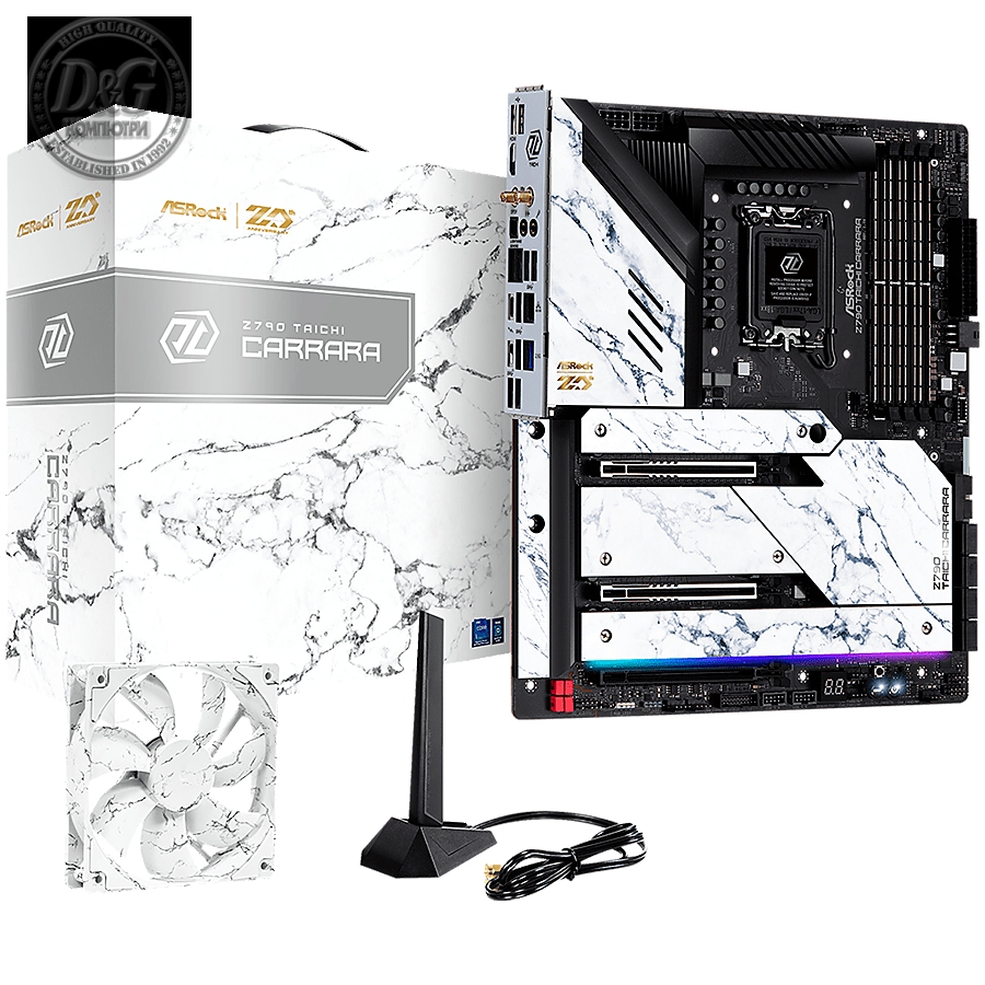 ASROCK MB Desktop Z790 Taichi Carrara, S1700, 4x DDR5, 2x PCIe 5.0 x16, 1x PCIe 4.0 x16, 4x Hyper M.2, 1x Blazing M.2, 8x SATA3, 2x USB-C, 12x USB 3.2, 6x USB 2.0, 1x RJ-45 2.5GB Lan, 802.11ax Wi-Fi 6E + Bluetooth 5.3, 1x HDMI, 1x SPDIF, ATX