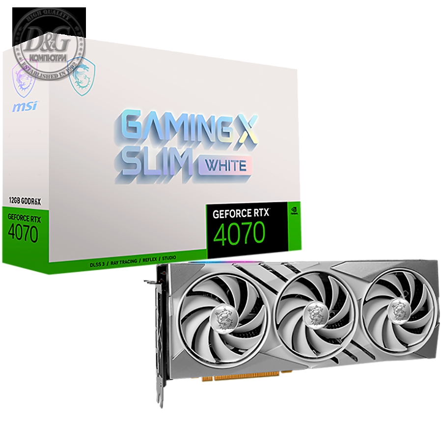 MSI Video Card Nvidia GeForce RTX 4070 GAMING X SLIM WHITE 12G, 12GB GDDR6X, 192-bit, 2610 MHz Boost, 5888 CUDA Cores, PCIe 4.0, 3x DP 1.4a, HDMI 2.1a, RAY TRACING, Triple Fan, 650W Recommended PSU, 3Y