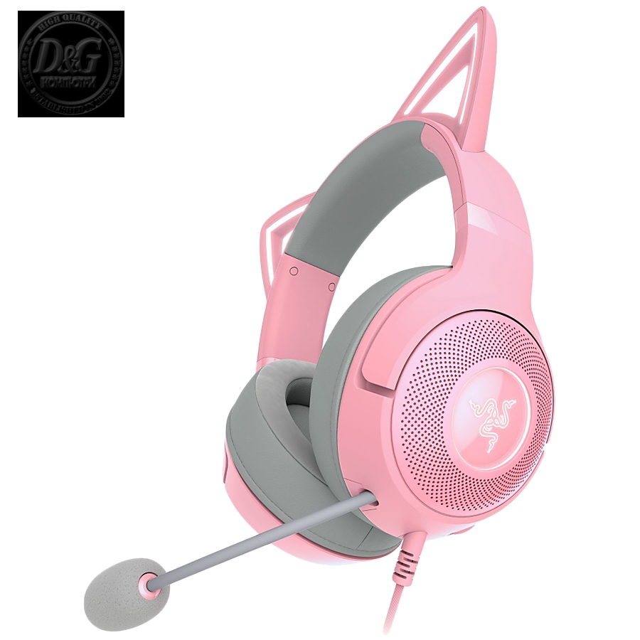 Kraken Kitty V2 - Pink, Gaming headset, Kitty Ears, Stream Reactive Lighting, HyperClear Cardioid Mic, 40 mm TriForce Drivers, Built into the earcups microphone, Razer Chroma RGB (Ear and Earcups), Surround sound: Only available on Windows 10 64-bit