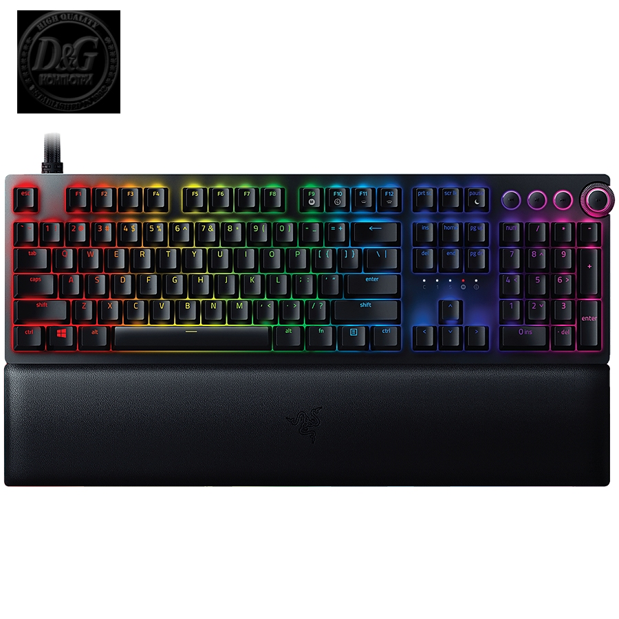 Razer Huntsman V2, Optical Gaming Keyboard with Near-zero Input Latency (Clicky Optical Switch), US Layout, Doubleshot PBT Keycaps, Sound Dampening Foam, Razer Chroma™ RGB, Up to 8000Hz polling rate, Aluminum matte top plate