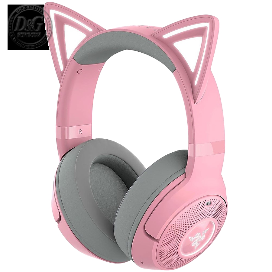 Kraken Kitty BT V2 - Quartz Ed. Pink, Wireless Gaming Headset, Kitty Ears and Earcups, Bluetooth 5.2 with Gaming Mode, TriForce 40 mm Drivers, Built into the earcups microphone, Up to 40-hour Battery Life with Type C Charging