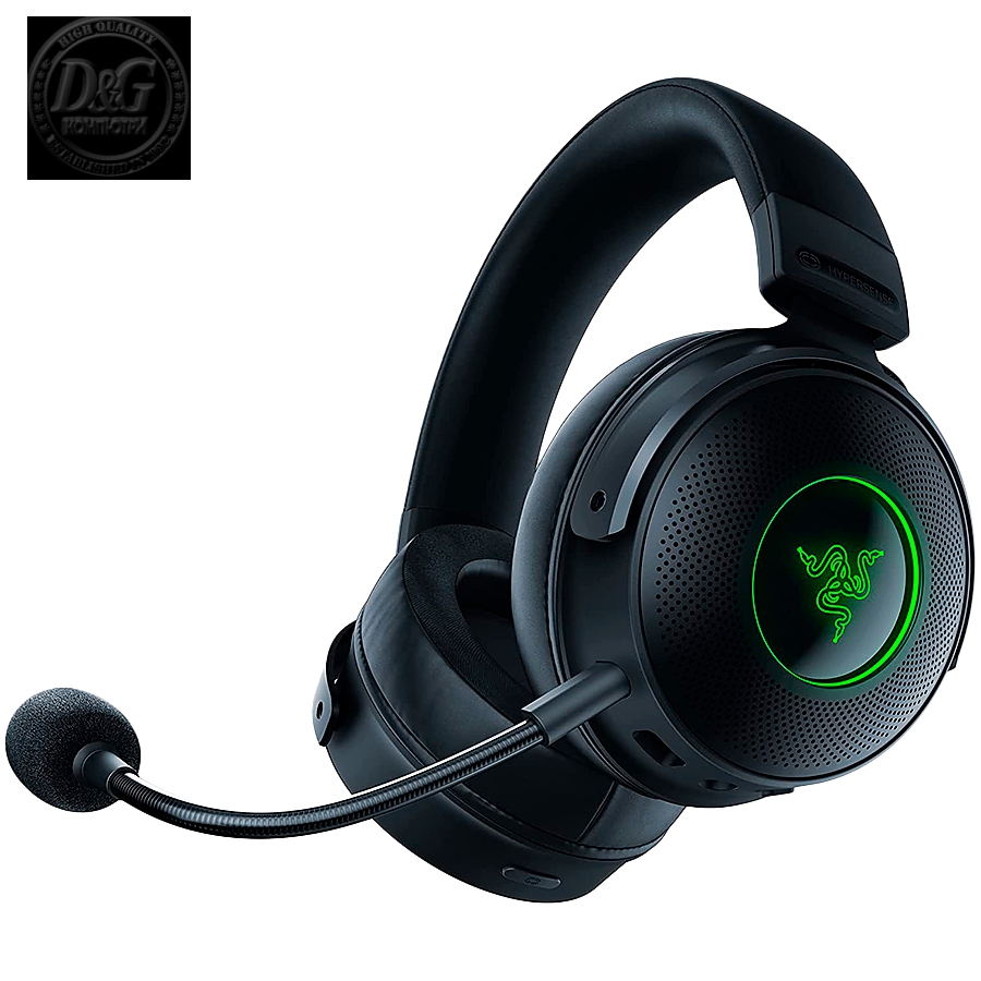 Razer Kraken V3 Pro, Wireless Gaming Headset, Razer HyperSense Haptic Technology, TriForce Titanium 50mm Drivers, Detachable HyperClear SuperCardioid Mic, THX Spatial Audio, Razer Chroma™ RGB, USB-A Wireless (2.4GHz)/3.5mm