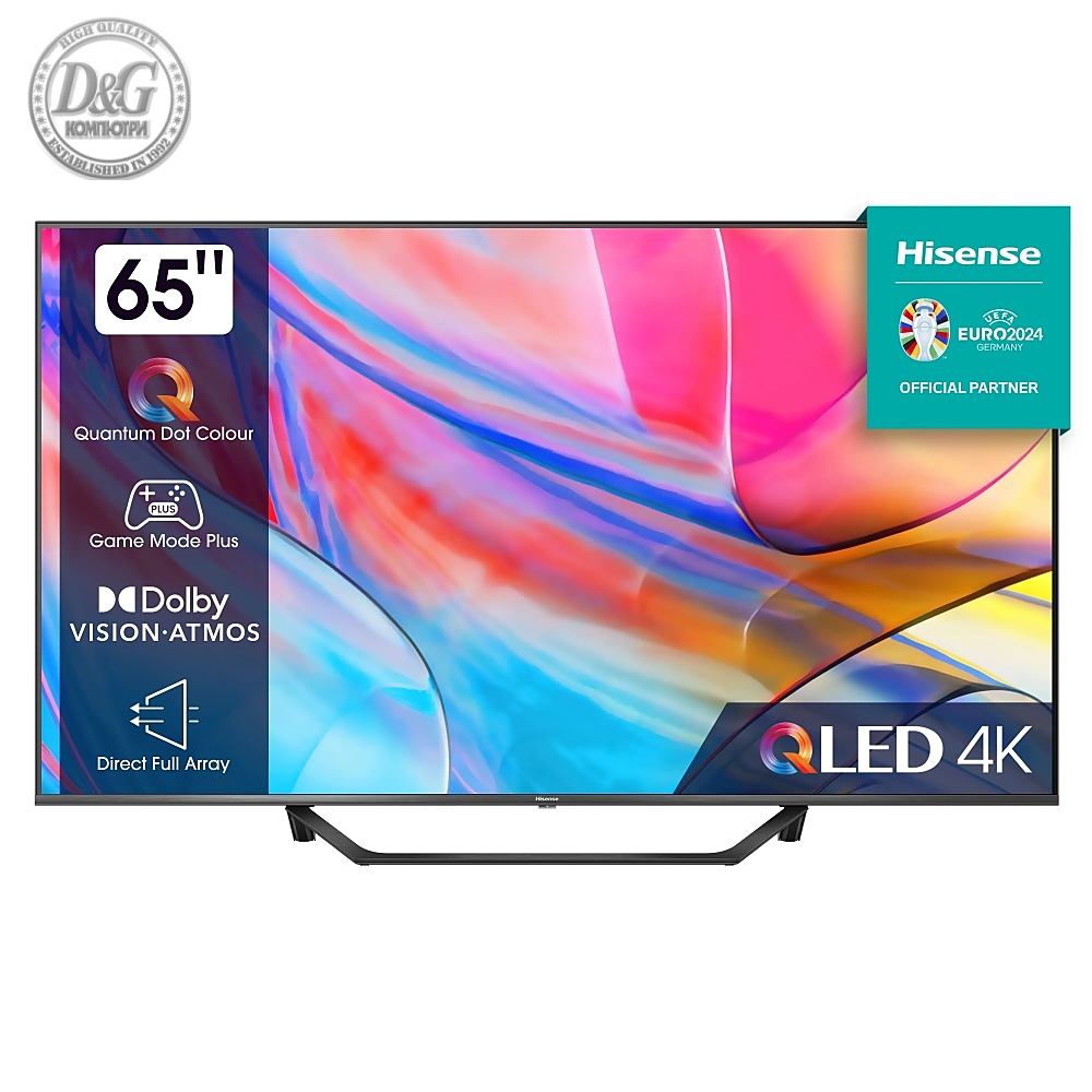 Hisense 65" A7KQ, 4K Ultra HD 3840x2160, QLED, FALD, Quantum Dot, HDR 10+, HLG, Dolby Vision, Dolby Atmos, Smart TV, WiFi 5GHz, WiFi Direct, BT, Anyview Cast, 3xHDMI, 2xUSB, LAN, CI+, DVB-T2/C/S2, Dark Grey