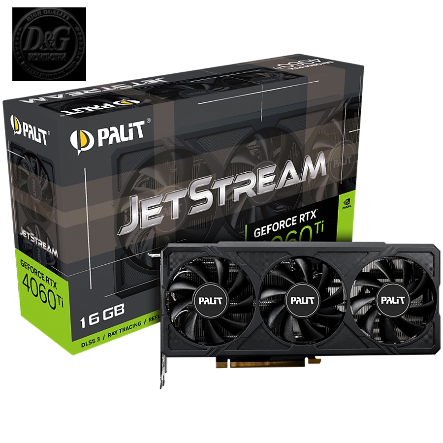 Palit RTX 4060Ti JetStream 16GB GDDR6, 128 bits, 1x HDMI 2.1a, 3x DP 1.4a, 3-fan, 1x 8-pin Power connector, recommended PSU 650W, NE6406T019T1-1061J