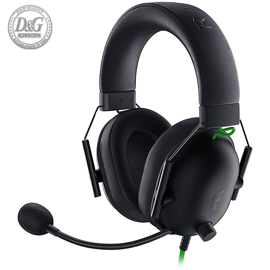 Razer BlackShark V2 - Black With USB Sound Card, Gaming Headset, HyperClear Cardioid Mic, 50 mm TriForce Drivers, FlowKnit Memory Foam Ear Cushions, THX Spatial Audio, 3.5mm/USB-A Sound Card