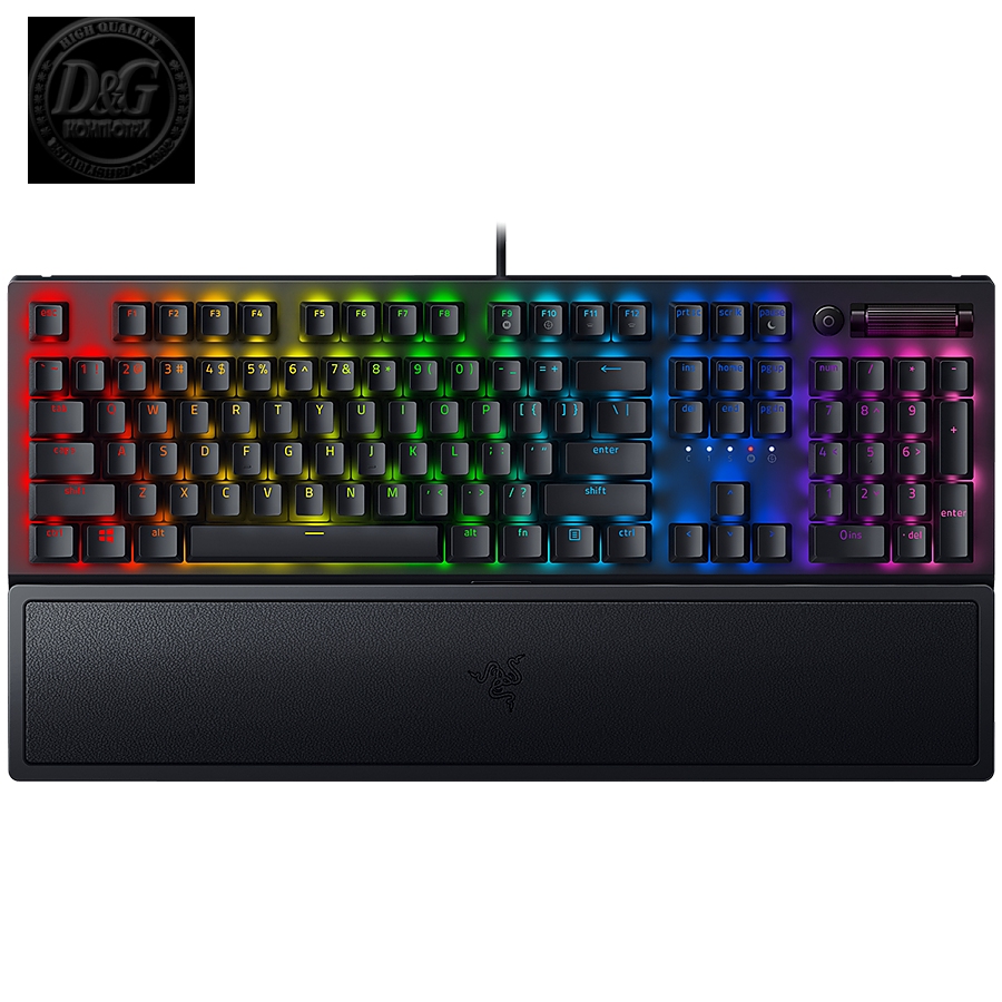 Razer BlackWidow V3, Yellow Mechanical Switch, US Layout, Tactile and Clicky, Full size, Razer Chroma backlighting with 16.8 million customizable color options, Wrist rest, 80 million keystroke lifespan,Multi-function digital roller, Aluminum const