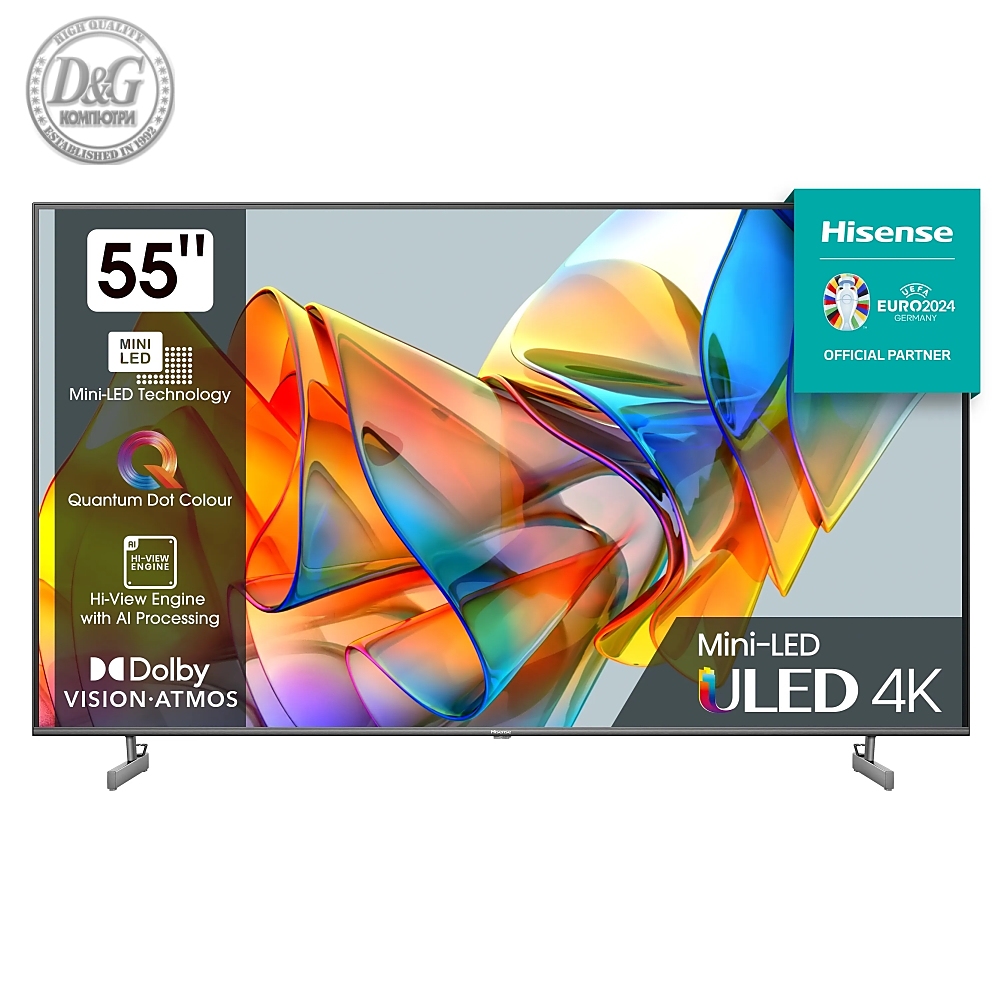 Hisense 55" U6KQ, 4K Ultra HD 3840x2160, ULED, Quantum Dot, 60Hz, IPS, HDR 10+, HLG, Dolby Vision IQ, Dolby Atmos, Smart TV, WiFi 5GHz, WiFi Direct, BT, Anyview Cast, 3xHDMI, 2xUSB, LAN, CI+, DVB-T2/C/S2, Black