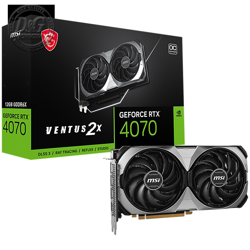 MSI Video Card Nvidia GeForce RTX 4070 VENTUS 2X E 12G OC, 12GB GDDR6X, 192bit, Effective Memory Clock: 21000MHz, Boost: 2505 MHz, 5888 CUDA Cores, PCIe 4.0, 3x DP 1.4a, HDMI 2.1a, RAY TRACING, Dual Fan, 1x8pin, 650W Recommended PSU, 3Y