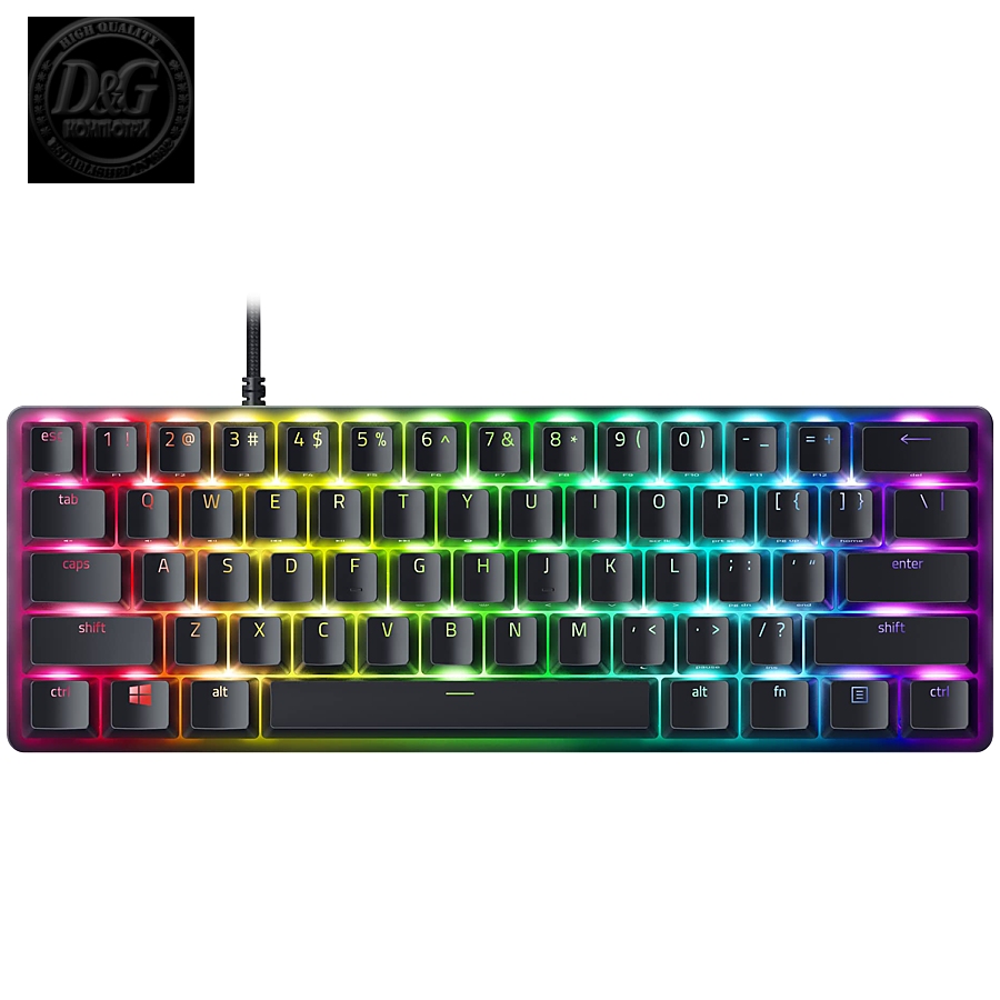 Razer Huntsman Mini (Analog Switch), Gaming Keyboard, US Layout, Wired - Detachable Type-C, Doubleshot PBT Keycaps, Aluminum construction, 1000 Hz Ultrapolling, Hybrid onboard storage, Razer Chroma RGB