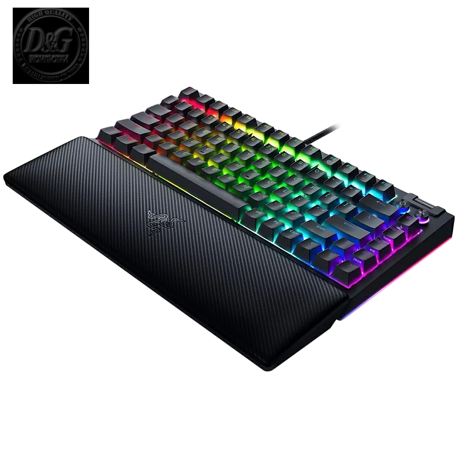 Razer BlackWidow V4 75%, Gaming Keyboard, US Layout, Razer Chroma RGB, Hot-swappable Design, Detachable Type C Cable, PCB & Case sound dampening foam, Up to 8,000 Hz polling rate, Doubleshot ABS Keycaps, Magnetic Plush Leatherette