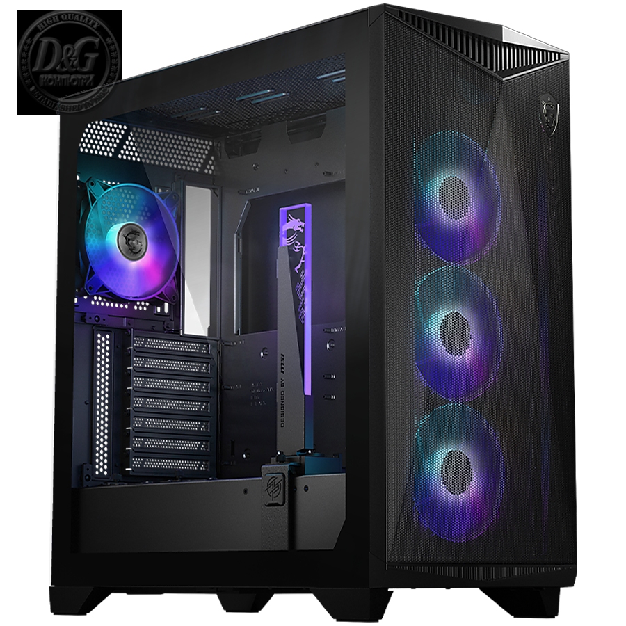 MSI MPG GUNGNIR 300R AIRFLOW, Mid-Tower, E-ATX/ATX/M-ATX/ITX, 2x USB 3.2 Gen 1 Type-A, 1x USB 3.2 Gen 2x2 Type-C, 1x Audio/1x Mic, LED Switch Button, ARGB Hub, 4x 120mm ARGB Fans, 1mm Perforated Front Panel, 3mm Tempered Glass